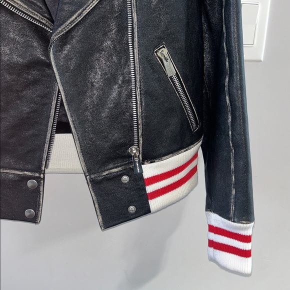 Anine Bing Quinlan Moto Biked Jacket with Varsity Cuffs and Hem - Picture 4 of 12